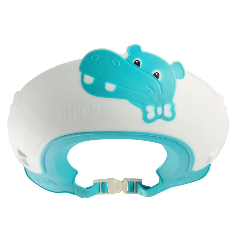 Thcbme Baby Shower Cap Shield, Shower Cap for Kids, Visor Hat for Eye and Ear Protection for 0-9 Years Old Children,Cute Dinosaur/Crocodile/Hippo shape Makes the Baby Bath More Fun (Hippo, Blue) - Image 1